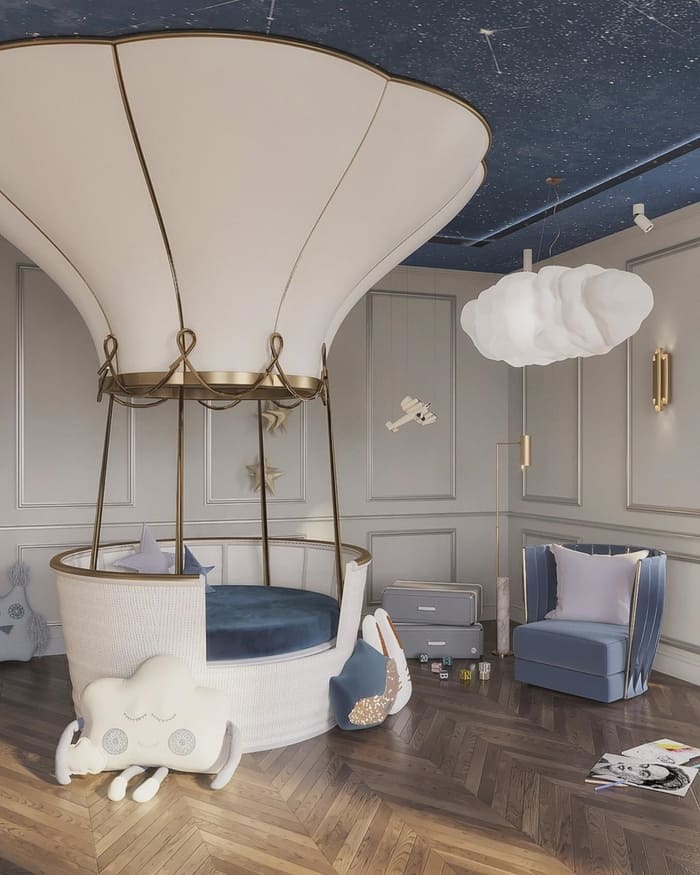 The Fantasy Air Balloon is a themed kids bed that invokes the romantic and whimsical ambiance of a hot air balloon ride!
