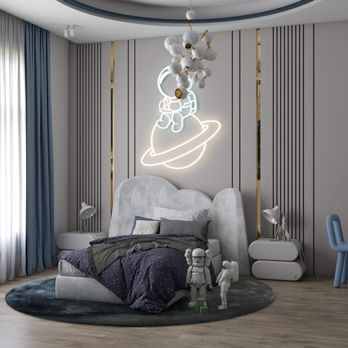 The Cloud Bed its cloud-shaped form is only one of the details that make this piece whimsical and a perfect item for any kids' bedroom. Every detail was made thinking about the comfort and well-being of children. Bedtime stories and magical dreams are a certainty in this piece. With this bed, your little one will feel like he is up in the clouds.