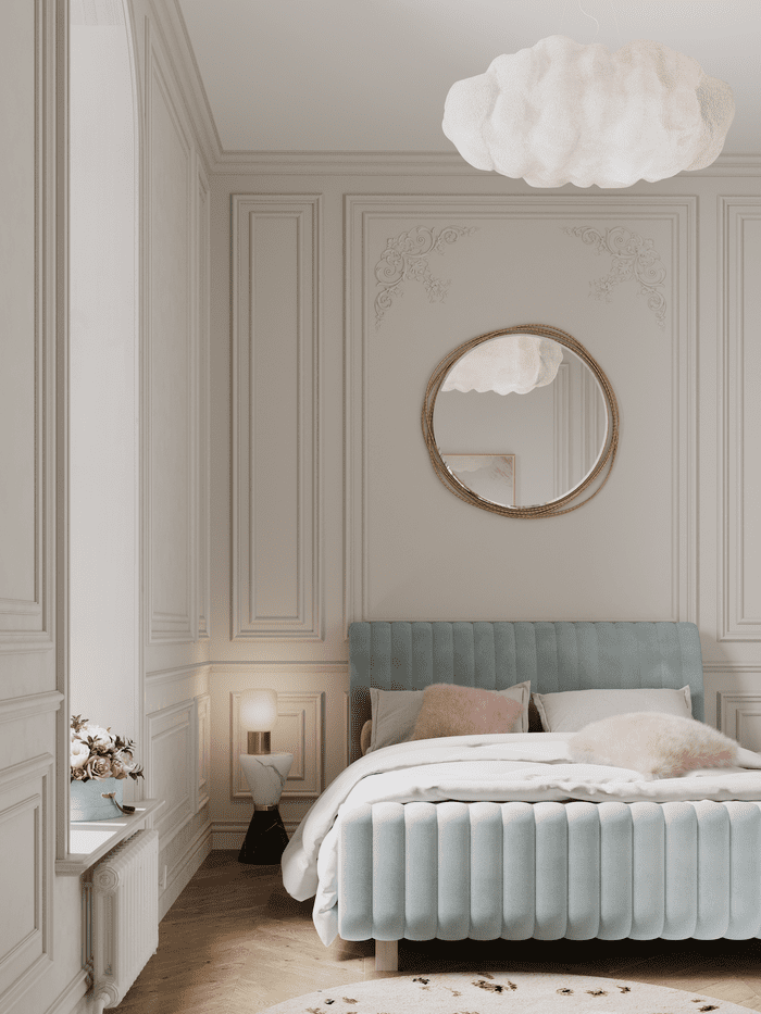 Sophia Bed is the perfect piece of decoration to create a charming and fun environment in the children’s bedroom. Sophia is a mid-century styled panel bed, with bonded velvet on the headboard and footboard, perfect for any kids room. Expertly stitched and accented with tufted brass buttons on both sides, proving the high-quality of this stunning luxury kids bed.
