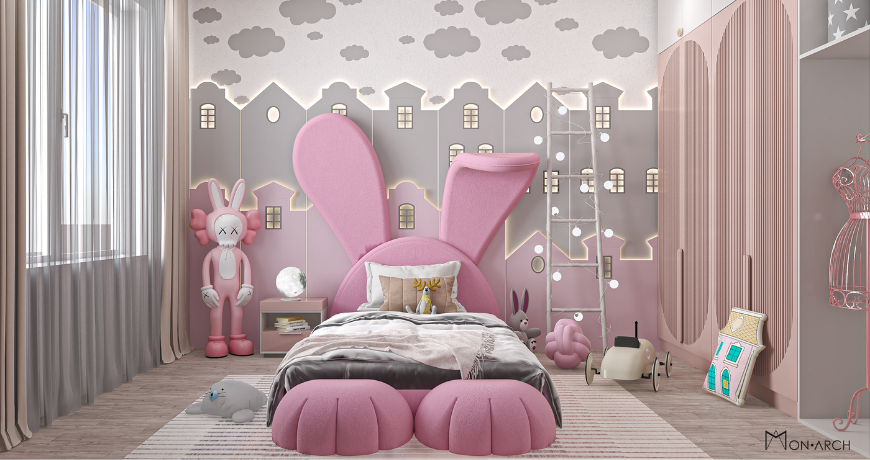A Pink Girls' Room With The Mr. Bunny Bed